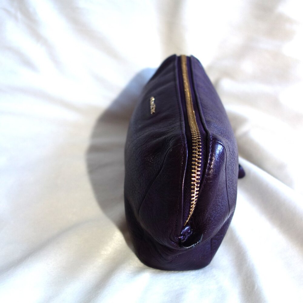 COACH purple pebble leather zip pouch wristlet 10" x 5" satin lining travel case - Picture 5 of 9